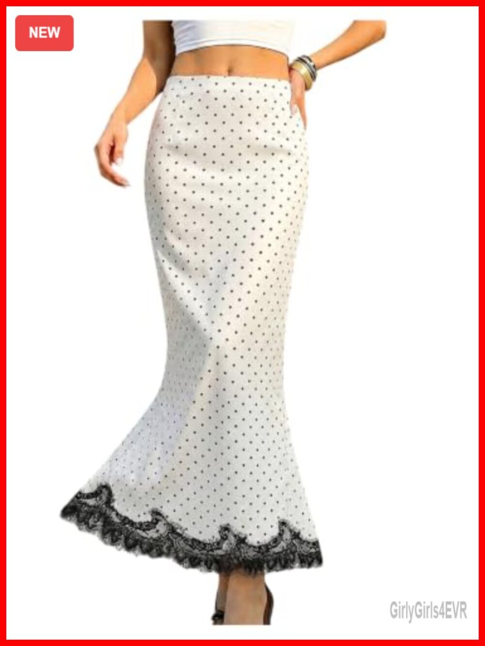 Women's Polka Dots Lace Maxi Skirt High Waisted Fishtail Long Skirt